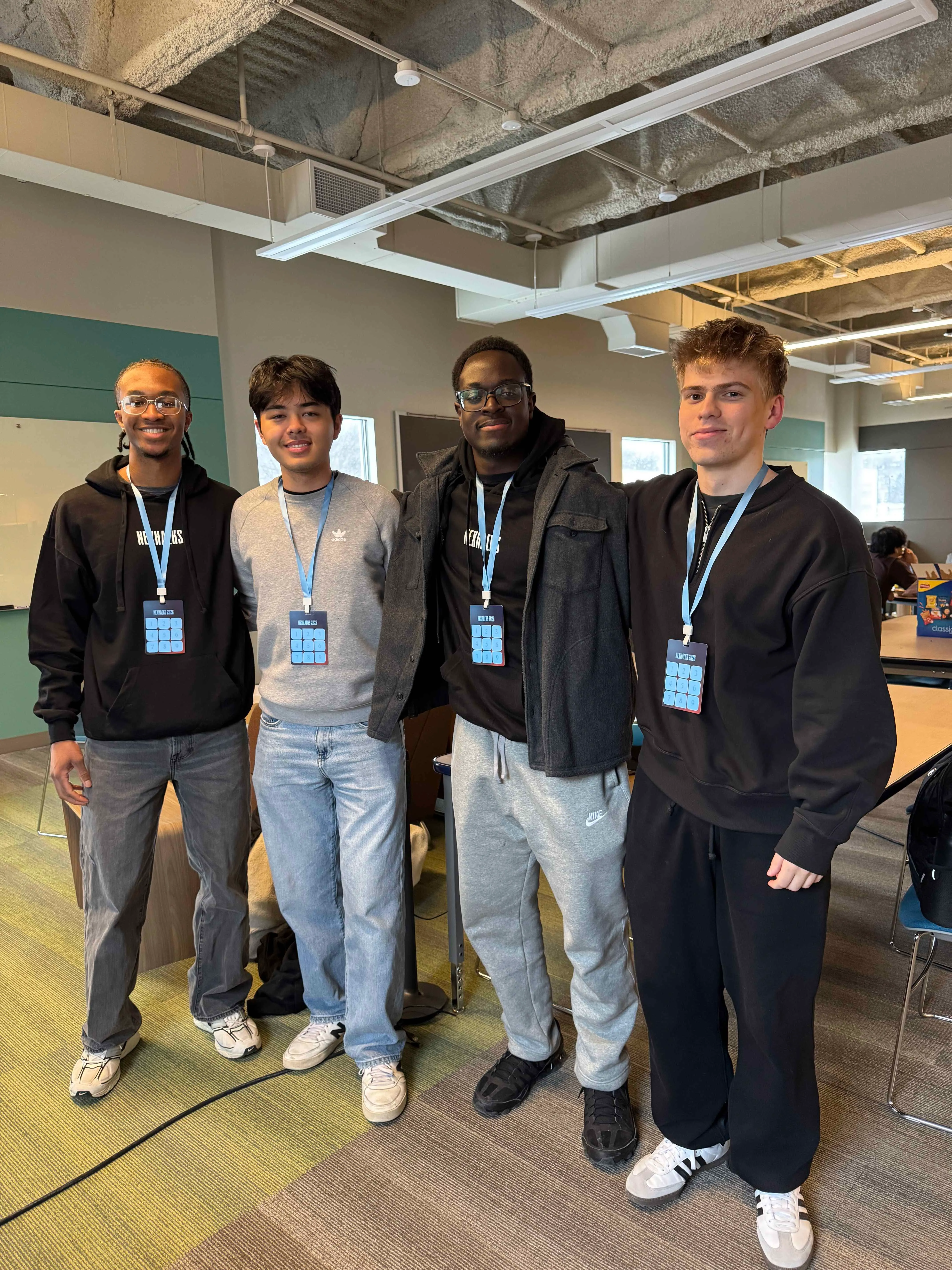 Picture of my hackathon team at NexHacks
